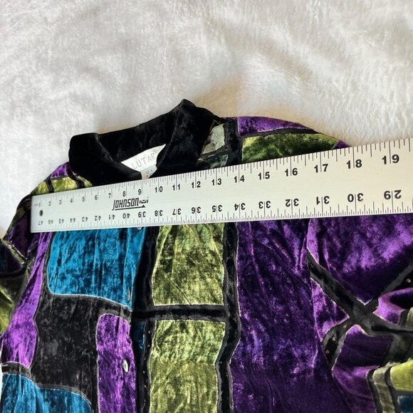 Lutar Womens Medium Purple Black Silk Blend Patchwork Velvet Tunic Shirt/Jacket - Picture 5 of 8